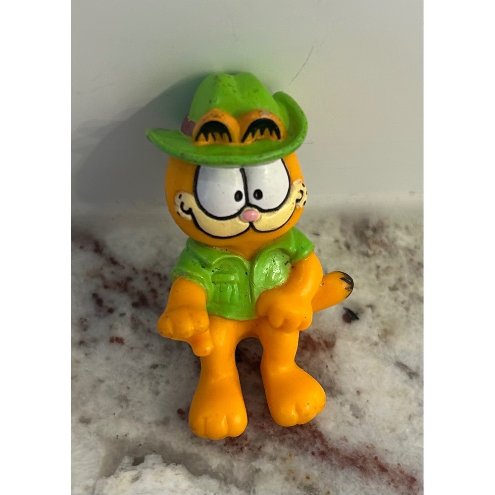 Vtg 1981 Garfield Safari‎ Green Shirt Hat Sitting Driving PVC Figure Fast Food